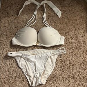 Victoria's Secret White and gold Accent padded swim top size 34a & bottom in Xs